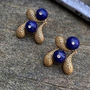 Lapis Stone & Crystal Vintage Inspired Earrings